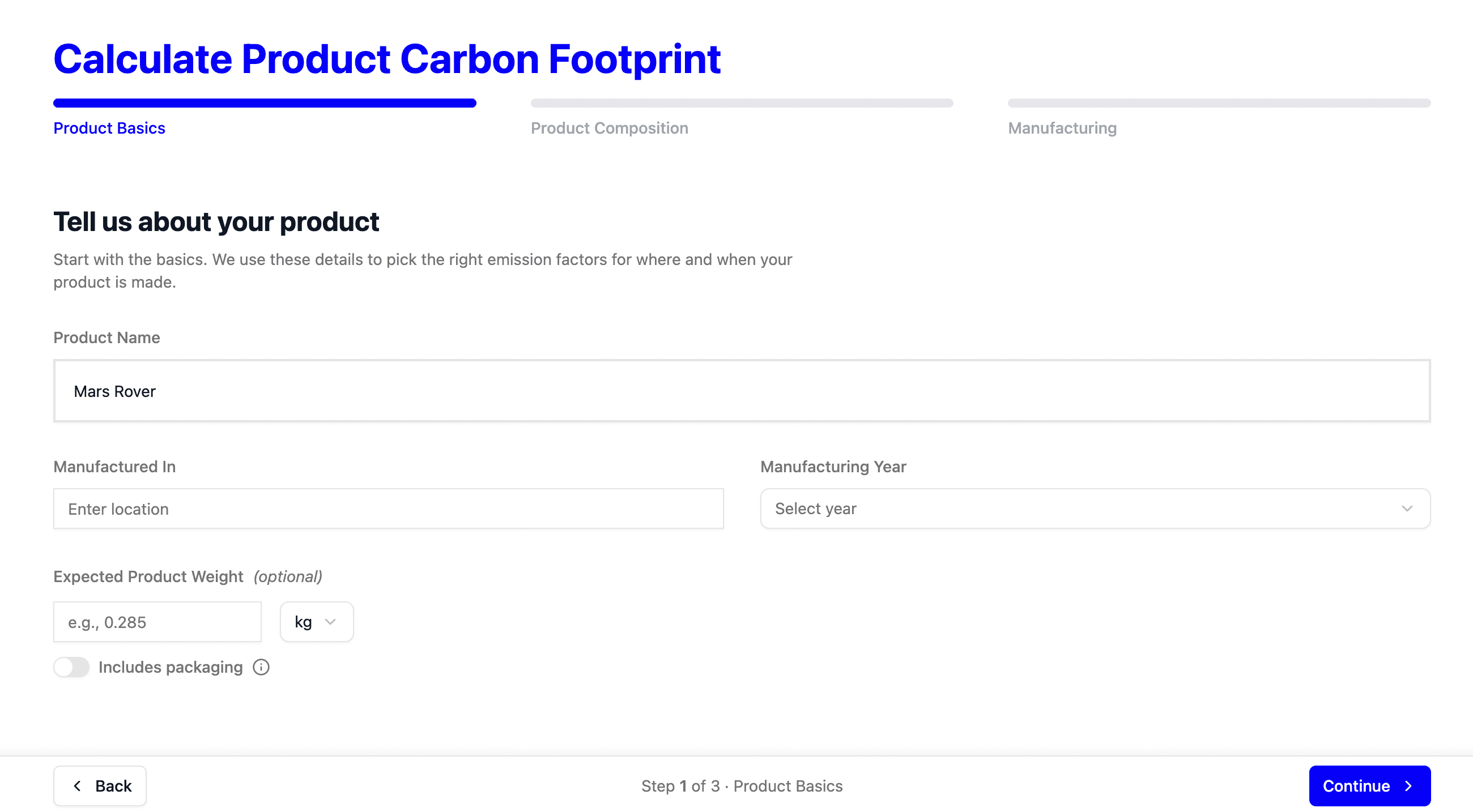 Input of information to start the generation of your PCF