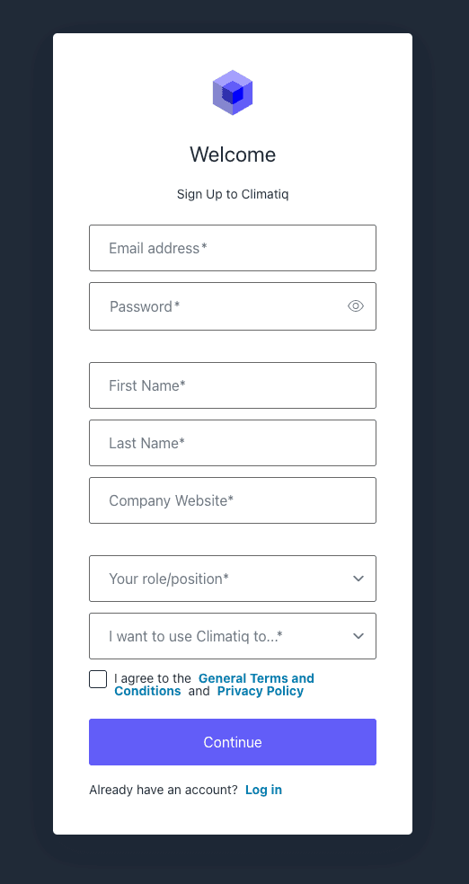 Signup page